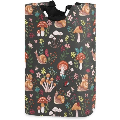 Mushroom with Snails Large Laundry Hamper Basket, Collapsible Laundry Bag, Oxford Cloth Foldable Storage Bins Baskets with Handles for Laundry, Bedroom, Home Decor