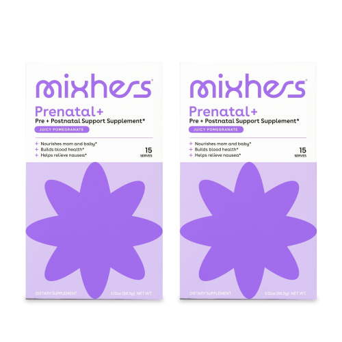Mixhers Prenatal+ Pre- & Post-Natal Supplement- Multivitamin Drink Mix - With Iron & Choline- Pregnancy Vitamins - 15 Packets - Strawberry Watermelon