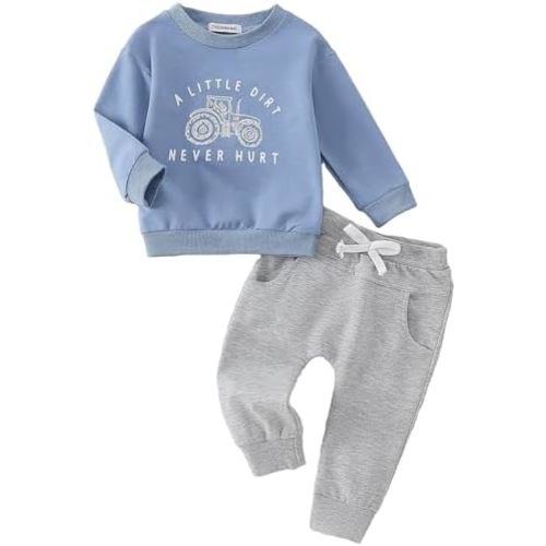 Yvowming Baby Boy Clothes Fall Clothes Truck Print Long Sleeve Pullover Tops + Pant Sets Toddler Winter Outfits