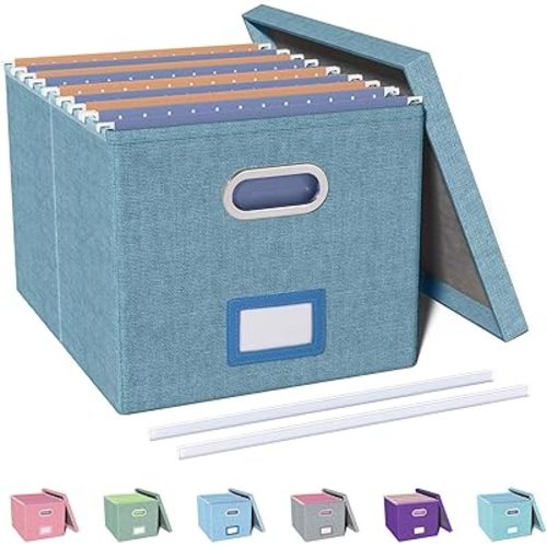 Oterri File Organizer with Lid, File Box, File Cabinet for Letter File Folder Storage, Hanging File Organizer for Office/Decor/Home,Document Organizer, 1 Pack,Dark-Blue-Box Only