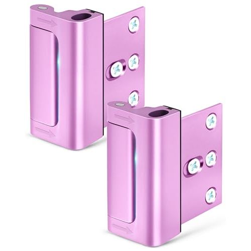 Door Reinforcement Lock Withstands 800 lbs of Force - Pink Door Lock Latch | Drilling Required Extra Proof Door Lock for Kids Safety, Prevents Unauthorized Entry Add a Door Security Lock for Home Safety