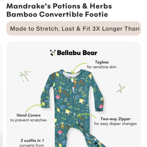 Mandrake's Potions & Herbs Bamboo Convertible Footie