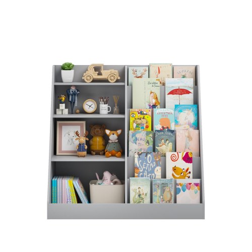 Kids Bookshelf and Toy Storage Organizer, Multifunctional 4 Tier Wooden Kids Book Shelf with Bookcase Display Stand