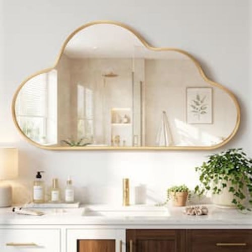 35 in. W x 20 in. H Cloud-shaped Gold Aluminum Alloy Framed Wall Mirror Asymmetrical Wall Mirror