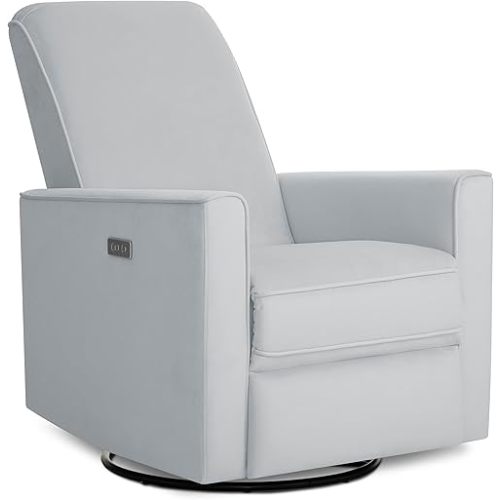 Evolur Harlow Deluxe Upholstered Plush Seating Glide Rocker, Swivel, Power Recliner with USB Port, Greenguard Gold Certified, Glider Chair for Nursery in Misty Grey
