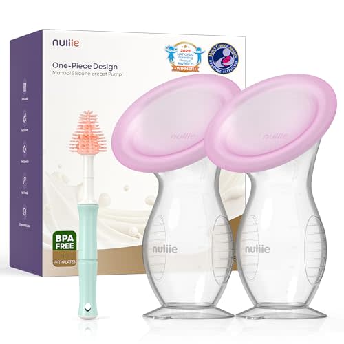 Nuliie 2PCS Silicone Manual Breast Pump with Leak-Proof Lid & Suction Cup, 4oz/120ml BPA-Free, Wearable Hand Pump Breastmilk, Breast Milk Collectors for Breastfeeding Essentials