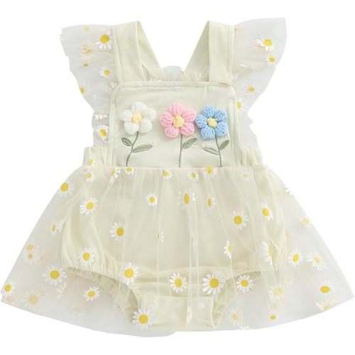 Newborn 3 6 9 12 18Months Baby Girl Romper Floral Daisy Tulle Lace Onesie Backless Bodysuit Infant Girl Summer Clothes