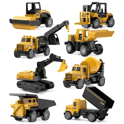 Geyiie Alloy Small Construction Cars Vehicles, Die Cast Mini Construction Truck Toys, Heavy Duty Bulldozers Excavator Cement Dump Toys Outdoor Easter Gifts for Kids Toddler