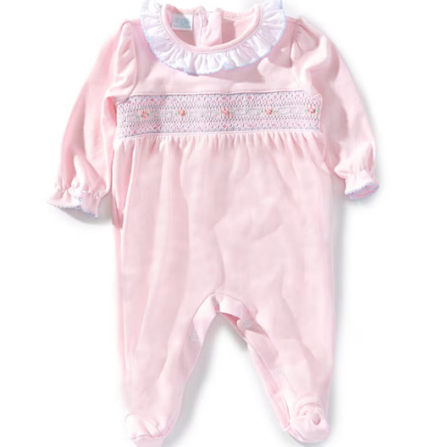 Edgehill Collection Baby Girls Solid Pima Cotton Hand Smocked Footie Coverall | Dillard's