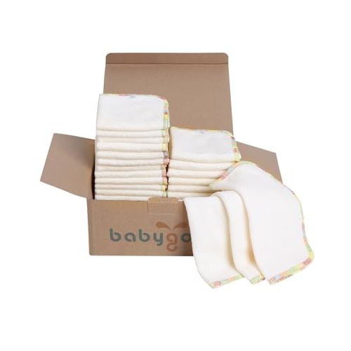 Babygoal 30PCS Reusable Diaper Wipes, Natural Unbleached Baby Face Wipes, Soft Sturdy, 8 x 8 Inches, 30BW02-B