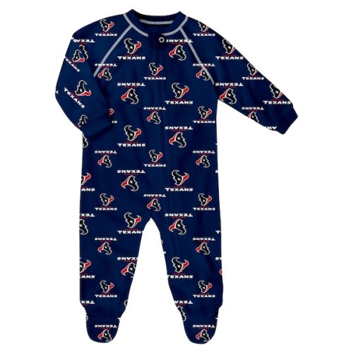 Newborn & Infant Houston Texans Navy Allover Print Raglan Full-Zip Sleeper