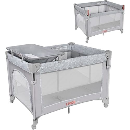 LIVINGbasics Portable Baby Playard, 1-Second Setup& Foldable Baby Bassinet Beside Sleeper with Diaper Changing Table Suitable for Home/Travel/Outdoor