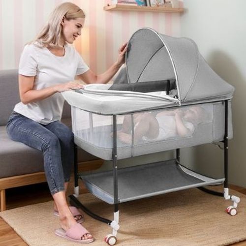 GOTGELIF 4-in-1 Baby Bassinet Crib with Adjustable Height, Bedside Sleeper, Changing Table & Mosquito Net