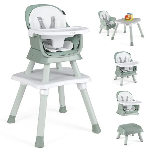 BABY JOY Baby High Chair, 8 in 1 Convertible Highchair for Babies & Toddlers | Booster Seat | Table and Chair Set | Building Block Table | Toddler Chair with Safety Harness, Removable Tray (Green)