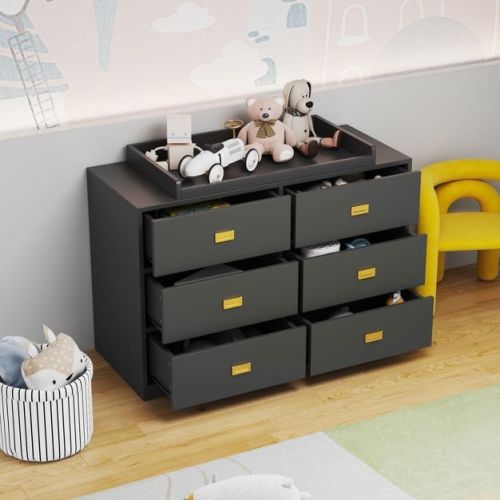 Famapy Gray 45.3"W Changing Table Dresser With 6 Drawers