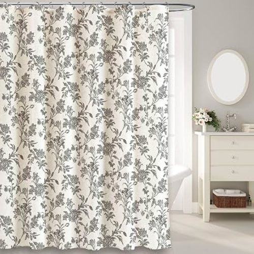 WOUVMA Black Shower Curtain Floral Cotton Linen Cottagecore Shower Curtain for Bathroom 72" W x 90" L