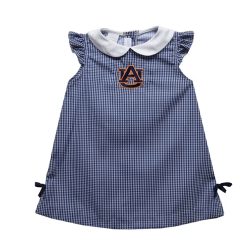 Vive La Fete Auburn Tigers Baby Girls NAVY Gingham Short Sleeve Dress - 3335513
