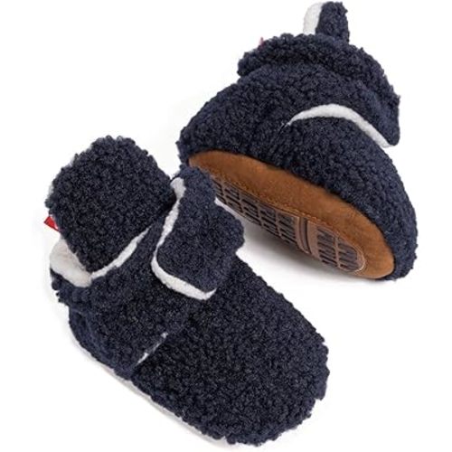 HsdsBebe Unisex Newborn Baby Cotton Booties Non-Slip Sole for Toddler Boys Girls Infant Winter Warm Fleece Cozy Socks Shoes