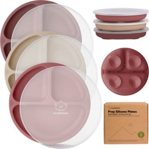 3-Pack Prep Silicone Suction Plates with Lids