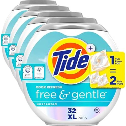 Tide PODS Free and Gentle Odor Refresh Laundry Detergent Packs, Hypoallergenic Laundry Detergent Pods, 32 Count (Pack of 4)