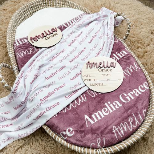 Newborn Name Blanket, baby name swaddle, first and middle name blanket, baby name swaddle, newborn swaddle and blanket for girl