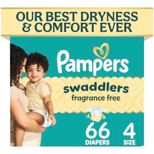 Pampers Swaddlers Diapers, Size 4 (15-34 lbs), 66 Count, Fragrance Free, Hypoallergenic, Absorbent, Pediatrician Recommended, Skin Safe