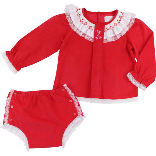 Red Smocked Lace Diaper Set