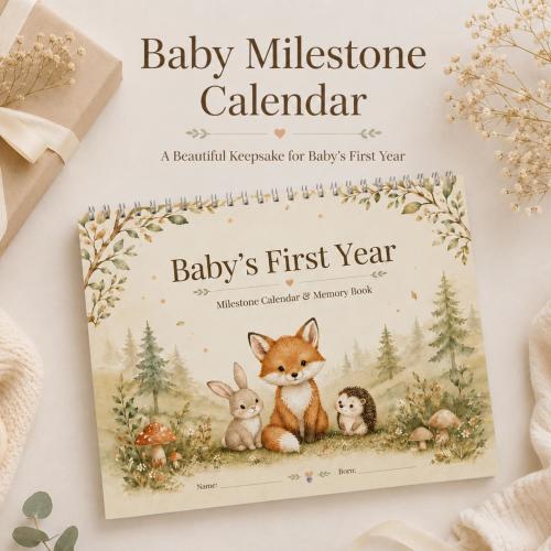 Baby First Year Milestone Calendar Woodland Memory Book Nursery Keepsake Gift Journal