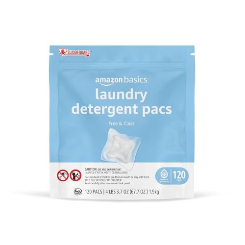 Amazon Basics Laundry Detergent Pacs, Hypoallergenic, Free & Clear, 120 Count (New Packaging)