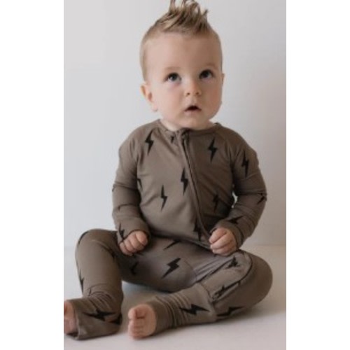 Bamboo Zip Pajamas | Brown & Black Lightning Bolt