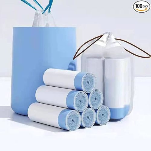 Small Trash Bags 3.5 Gallon, 100 Pcs Bathroom Garbage Bags, Blue Strap 3 Gallon Trash Bag Kitchen Garbage Bags(White) With Drawstring Quickly Pack Garbage