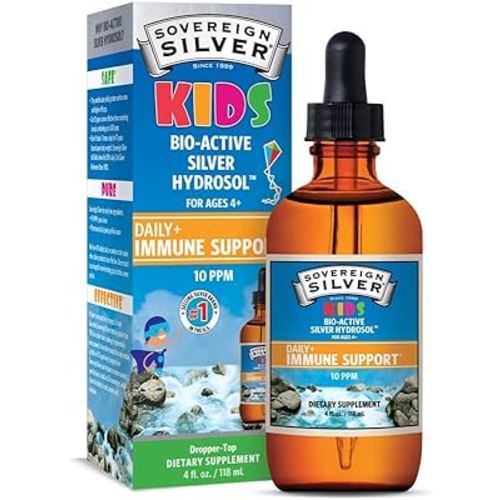 Sovereign Silver Kids Immune Support - Colloidal Silver, Bio-Active Silver Hydrosol, 10 ppm, Liquid Dropper, 4 Fl Oz, (118 mL)