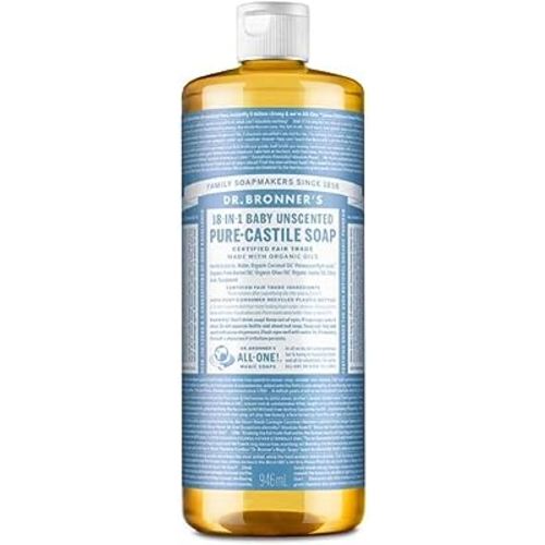 Dr. Bronner's Pure Castile Liquid Soap - Made with Regenerative Organic Certified Oils - 18-in-1 Uses for Face, Body, Hand Gentle on Baby & Sensitive Skin Body Wash Unscented,32oz