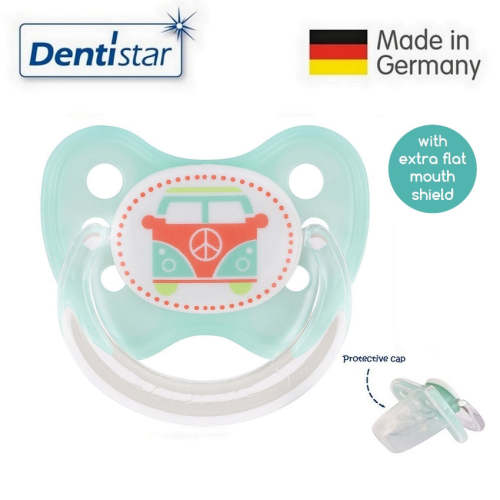 Dentistar Tooth-friendly Flat Pacifier (6-14 months) size 2 with protective cap - Bus