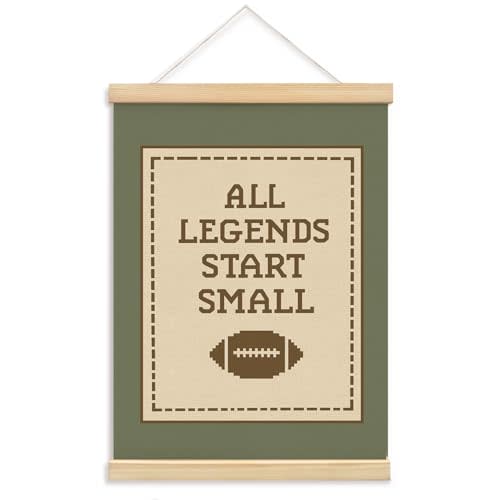 YZSLA Vintage Football Sports Nursery Wall Art Decor,Football Canvas Hanger | All Legends Start Small Sports Wall Hanging Decor for Kids Boy Nursery Room Bedroom Playroom, 12x16 Inches