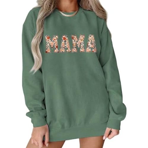 KEKEMI Mama Sweatshirt For Women Crewneck Mama Letter Print Pullover Tops Long Sleeve Mom Life Shirts Casual MAMA Graphic Top