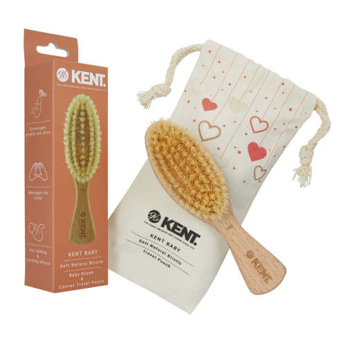 Kent Baby Soft Bristle Beechwood Brush with Canvas Travel Pouch - BA29