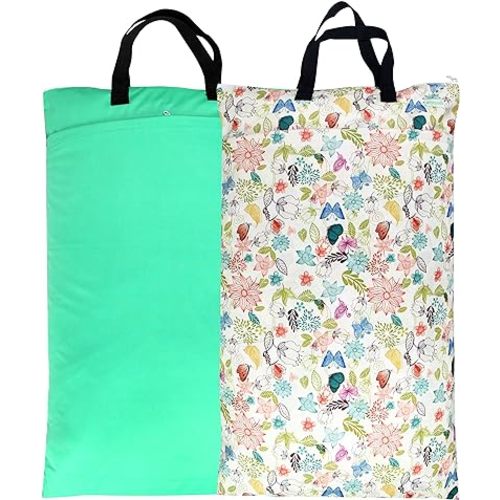 wegreeco Reusable Hanging Wet Dry Cloth Diaper Bag (Jade, Camellia)