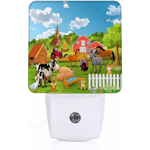 LED Night Light,Various Farm Animals LED Night Light Plug into Wall with Dusk to Dawn Light Sensor White Energy Efficient Nightlight for Bedroom Bathroom Hallway Living Room Kitchen