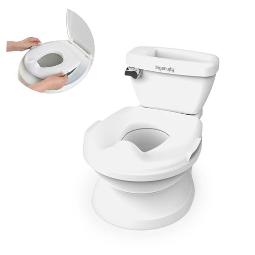Ingenuity My Size Potty Pro 2-in-1 Potty Training Toilet, Floor Potty with Removable Potty Seat for Standard Toilets, Realistic Flushing Sound, For Toddlers Ages 18+ months, Up to 50 lb