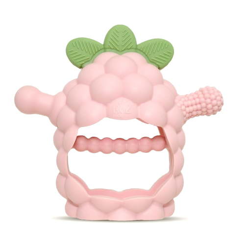 RaZbaby RaZberry Grip Silicone Teether Toy for 3M+ Drop Resistant Hand Held Teether for Babies and Infants - Patented BerryBumps Multitextured Design- Pink