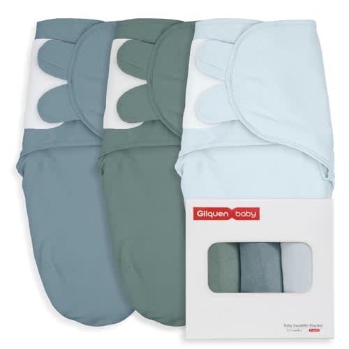 GLLQUEN BABY Girl Swaddles 0-3 Months - 3 Pack Baby Swaddles Sack for Newborn, Infant Sleep Sack, Easy Swaddling Wrap, Tranquil Blue, Nursery Swaddle Blankets Essentials