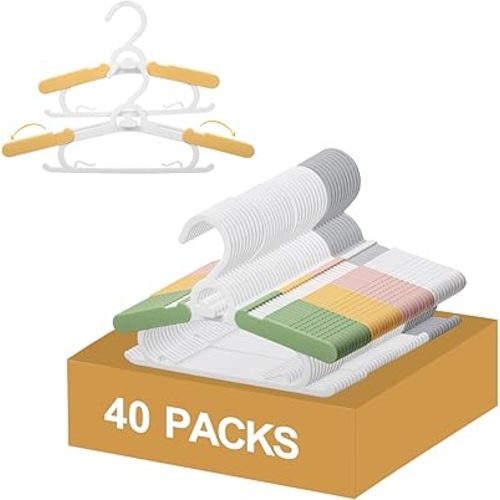 40 Pack Baby Clothes Hangers, 11-15" Adjustable Non-Slip Thickened Kid Hangers for Nursery Closet Toddlers Infant Children to Teenager (Multicolor)