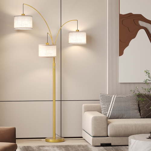 SUNMORY 3 Lights Gold Arc Floor Lamps for Living Room, 78" Tall Standing Lamp with Hanging Drum Shade, Modern Arc Floor Lamps with Heavy Base, Mid Century Arched Tree Floor Lamp for Bedroom, Office