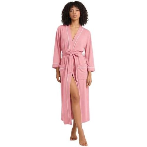 HEARTNICE Womens Cotton Robe, Soft Kimono Spa Knit Long Bathrobe Lightweight Loungewear