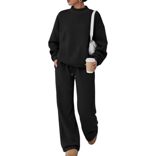Trendy Queen Womens Mock Neck 2 Piece Lounge Sets Sweatsuits Fall 2026 Oversized Sweatshirts & Wide Leg Sweatpants