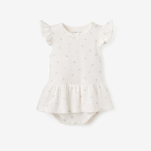 White Floral Organic Cotton Pointelle Baby Bubble Romper