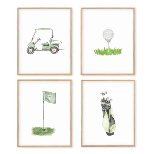 Boat Wades Golf Nursery Decor Unframed Wall Art Prints,Golf Flag Posters & Prints For Home Boy Room Decor,Green Sports Nursery Posters Pictures 8x10 Set Of 4