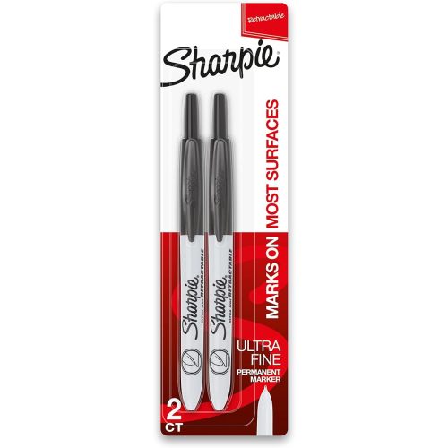 Sharpie Retractable Permanent Markers Ultra Fine Point Black 2 Count
