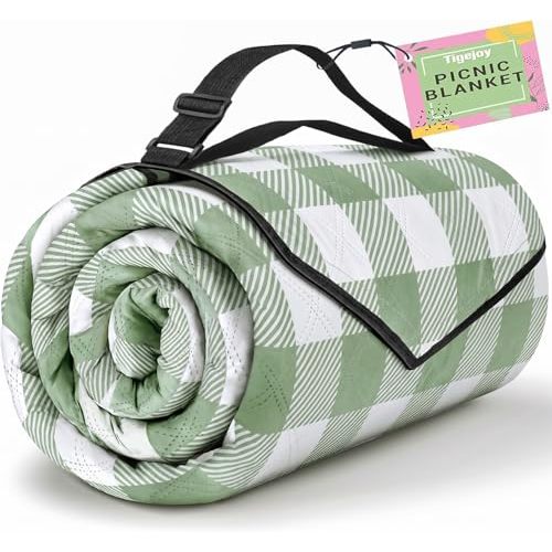 TigeJoy Extra Large Picnic Blanket Waterproof Beach Blanket 80''x80'' | Outdoor Picnic Mat Sandproof for Park, Beach, Grass, Travel, Hiking, Camping Essentials, Gingham Picnic Blanket Foldable